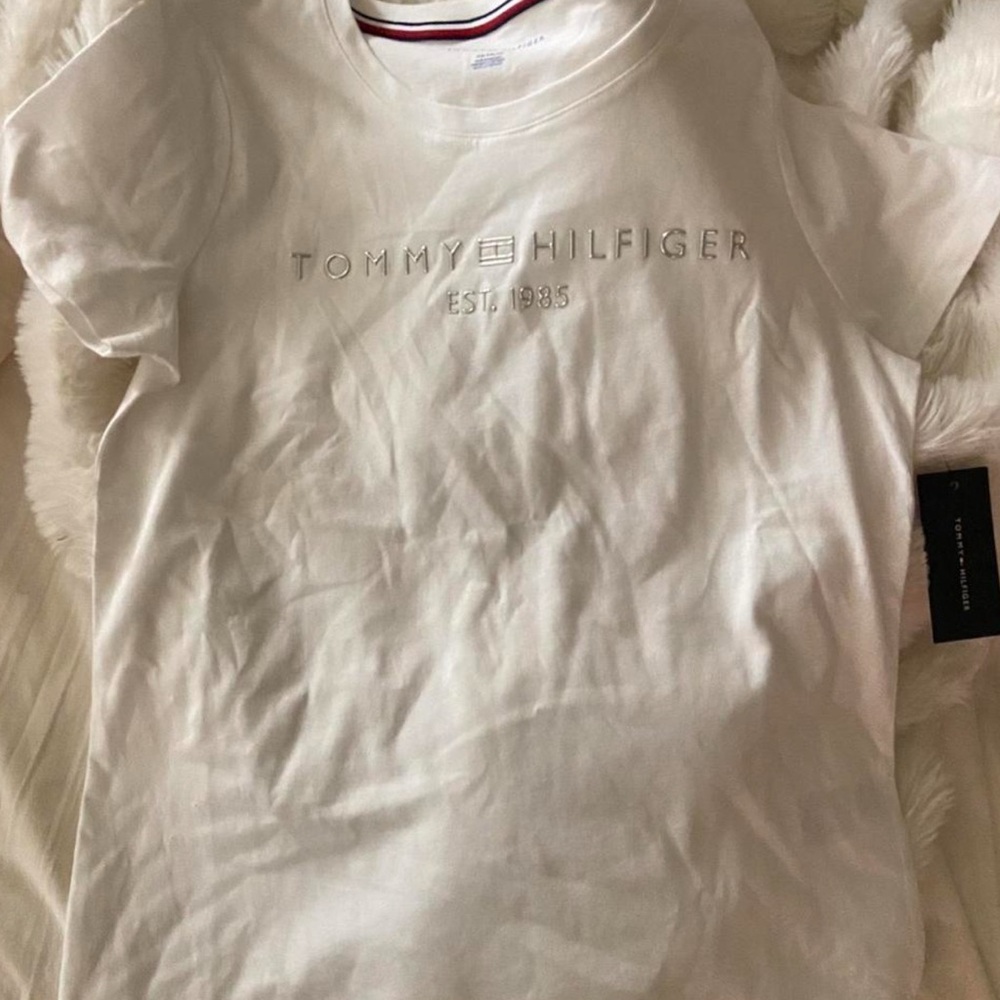 Tommy Hilfiger White Tee with Red and Blue Accents